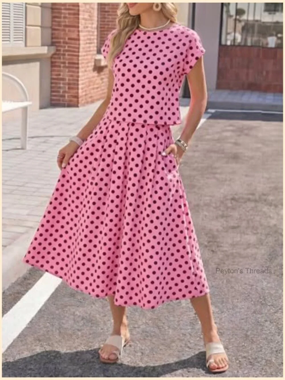 Striped 2 Piece Skirt Set Cap Sleeve Top Midi Dress Travel Outfit Matching Set
